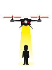 Flying drone kidnapping a human being in flat style