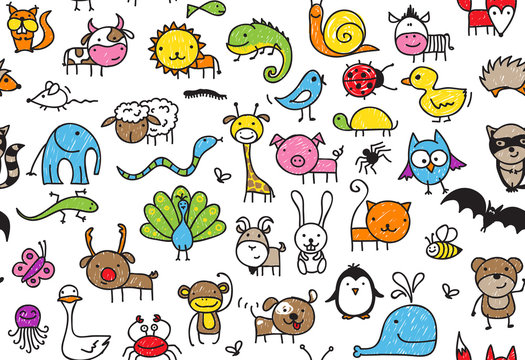 seamless doodle animal pattern