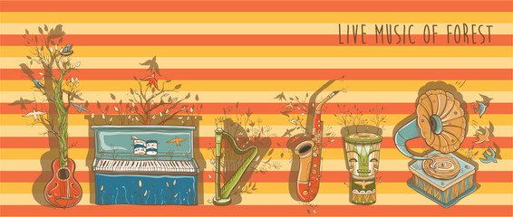 Vector bright illustration of live music with musical instrument