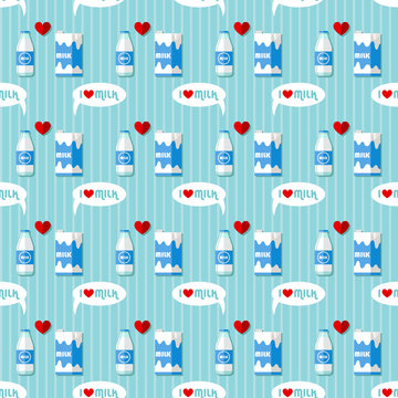milk bottle and milk carton seamless pattern