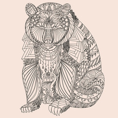 Patterned bear zentangle style. Good for T-shirt, bag or whatever print. Vector illustration