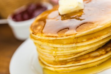 Breakfast, Pancake, Food.