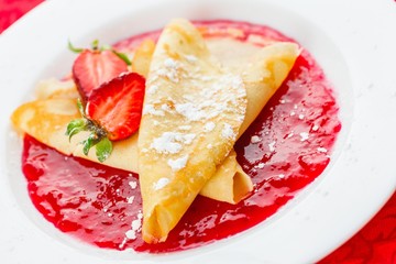 Crepe, Pancake, Strawberry.