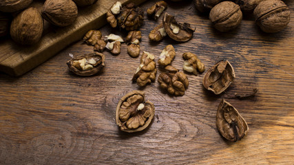 Nuts 006 on wooden chopping board and table