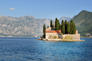 Fototapeta na wymiar View of St.George monastery and island, Montenegro, travel image