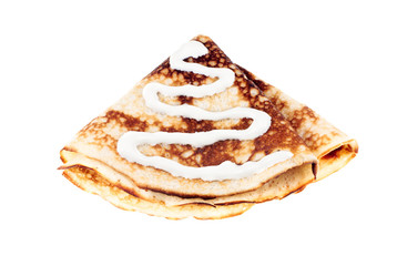 Pancake with a cream, isolated on a white.