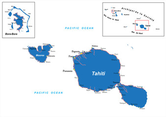 Tahiti and Bora-Bora map - obrazy, fototapety, plakaty