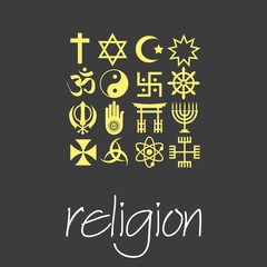 world religions symbols vector set of green icons  eps10 - 87603729
