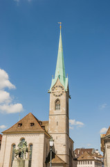 Fototapeta na wymiar Zürich, Altstadt, Stadt, Fraumünster, Kirche, Münsterhof, Denkmal, Limmat, Schweiz