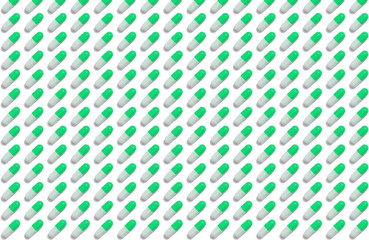 green pills / capsules background, symmetric pattern isolated on white