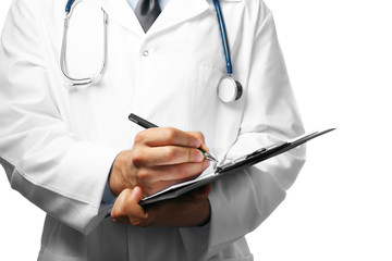 Male doctor with folder close up
