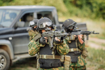 Fototapeta premium Russian special forces operators in uniform and bulletproof vest