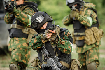 Russian special forces operators in uniform and bulletproof vest