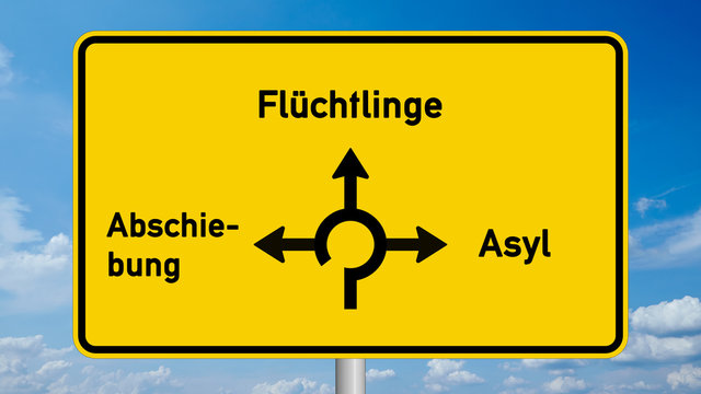 kvs3 KreisVerkehrSchild - Fl&uuml;chtlinge Abschiebung Asyl - Wolkenhintergrund - 16zu9 g3711