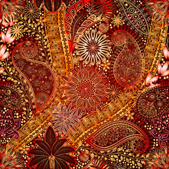 Vintage floral motif ethnic seamless background.