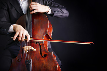 Man playing on cello on dark background © Africa Studio