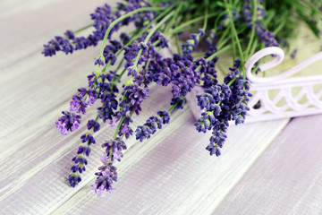 Lavender flowers on table close up