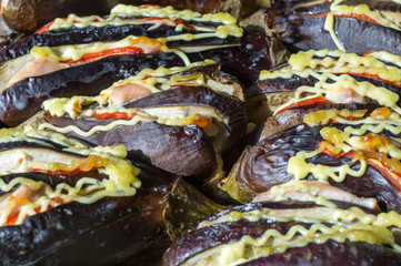 A lot of baked an eggplant.