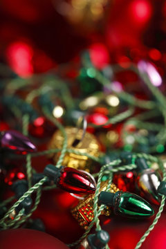 Red Christmas Balls Toy Lights. Focus Is On Lower Red And Green Toy Lights...[url=/my_lightbox_contents.php?lightboxID=3069641]Click Here For More Holiday Images[/url].