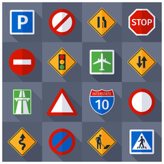 Road traffic signs flat icons set