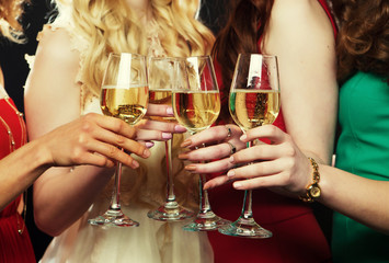 party  girls clinking flutes with sparkling wine