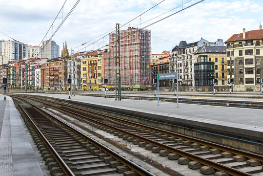 Railroad track near Abando train station, Bilbao (Spain)