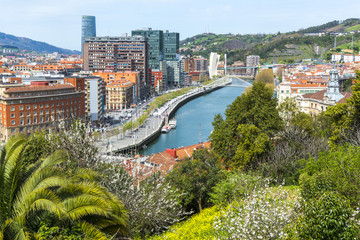 Vista de la ciudad de Bilbao desde el parque Etxebarria (España) - obrazy, fototapety, plakaty