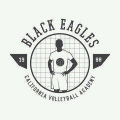 Vintage volleyball label, emblem or logo. Vector illustration