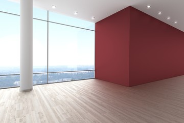 Raum Galerie hell rot modern mit Licht