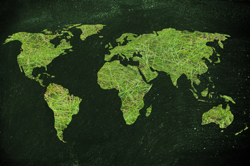 map of the world made of green grass, concept of ecology and gre