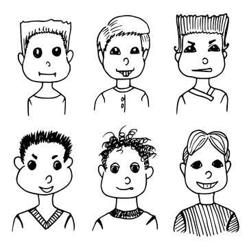 boys avatars set. hand drawn doodles