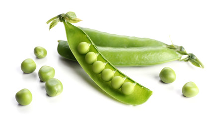 Fresh green peas isolated on white