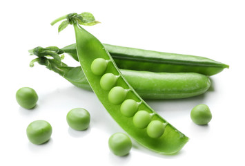 Fresh green peas isolated on white
