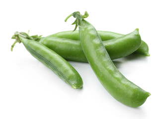 Fresh green peas isolated on white