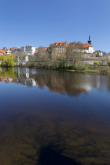 Colorful medieval Town Pisek above the river Otava, Czech Republic