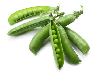 Fresh green peas isolated on white