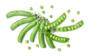 Fresh green peas isolated on white