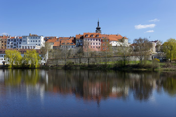Colorful medieval Town Pisek above the river Otava, Czech Republic