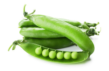 Fresh green peas isolated on white