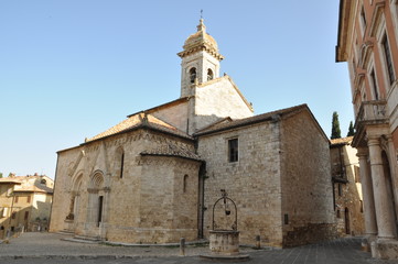 Fototapeta na wymiar Church in San Quirico d'Orcia, Tuscany, Italy