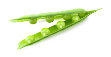 Fresh green peas isolated on white