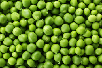 Heap of fresh green peas close up