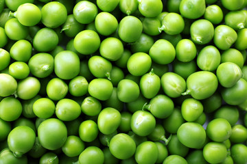 Heap of fresh green peas close up