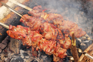 kebab on fire, outdoor
