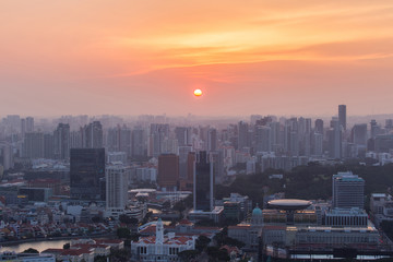 View of Singapore in the evening at sunset.