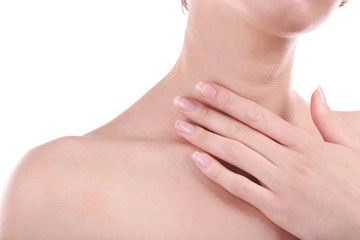 Young woman with neck pain close up