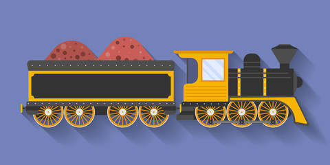 Icon of Steam Locomotive or Puffer with the wagon. Flat style © VectorShop