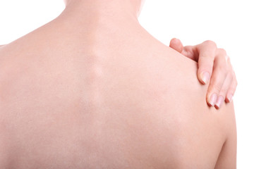 Young girl with back pain close up