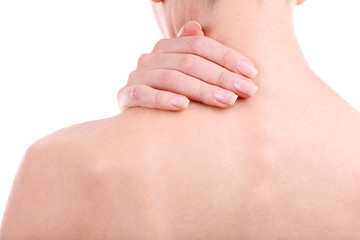 Young girl with back pain close up