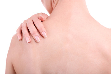 Young girl with back pain close up